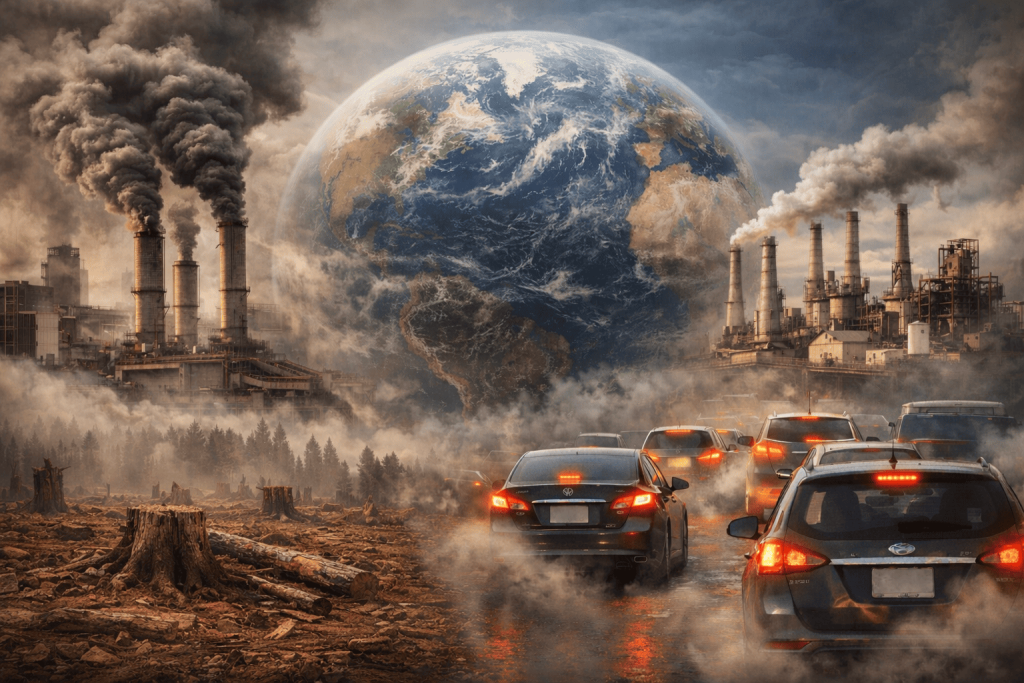 Human activities like fossil fuel burning, deforestation, and pollution driving the climate crisis”
